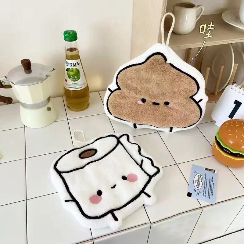 Toalla de Mano Absorbente y Gruesa con Diseño de Dibujos Animados - Toallita Cuadrada Pequeña de Terciopelo Coral para Colgar, de Doble Uso para Cocina y Baño