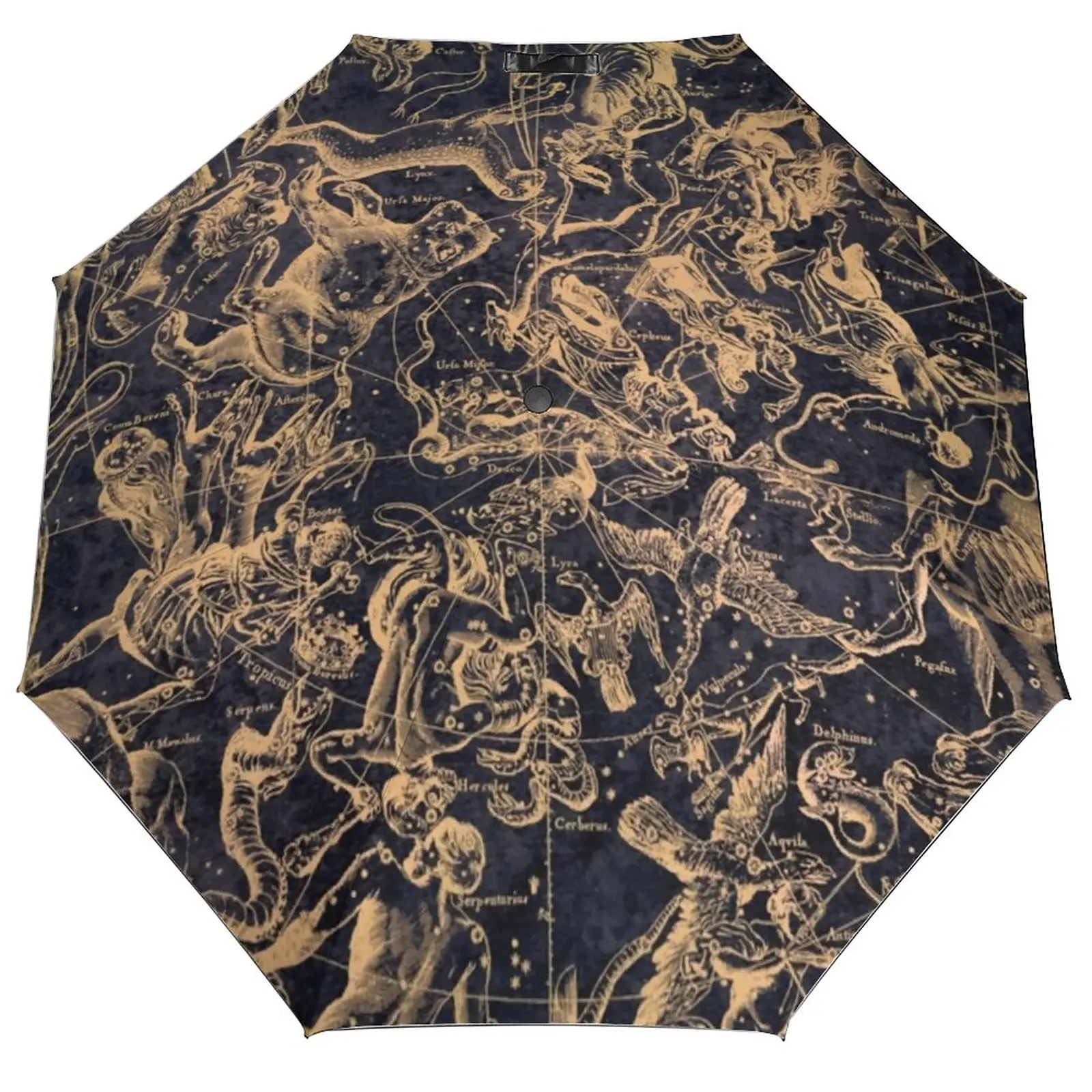 Vintage Map Umbrella Constellations and Astrological Charm Folding Umbrella Print Outdoor Anti UV Auto Umbrella