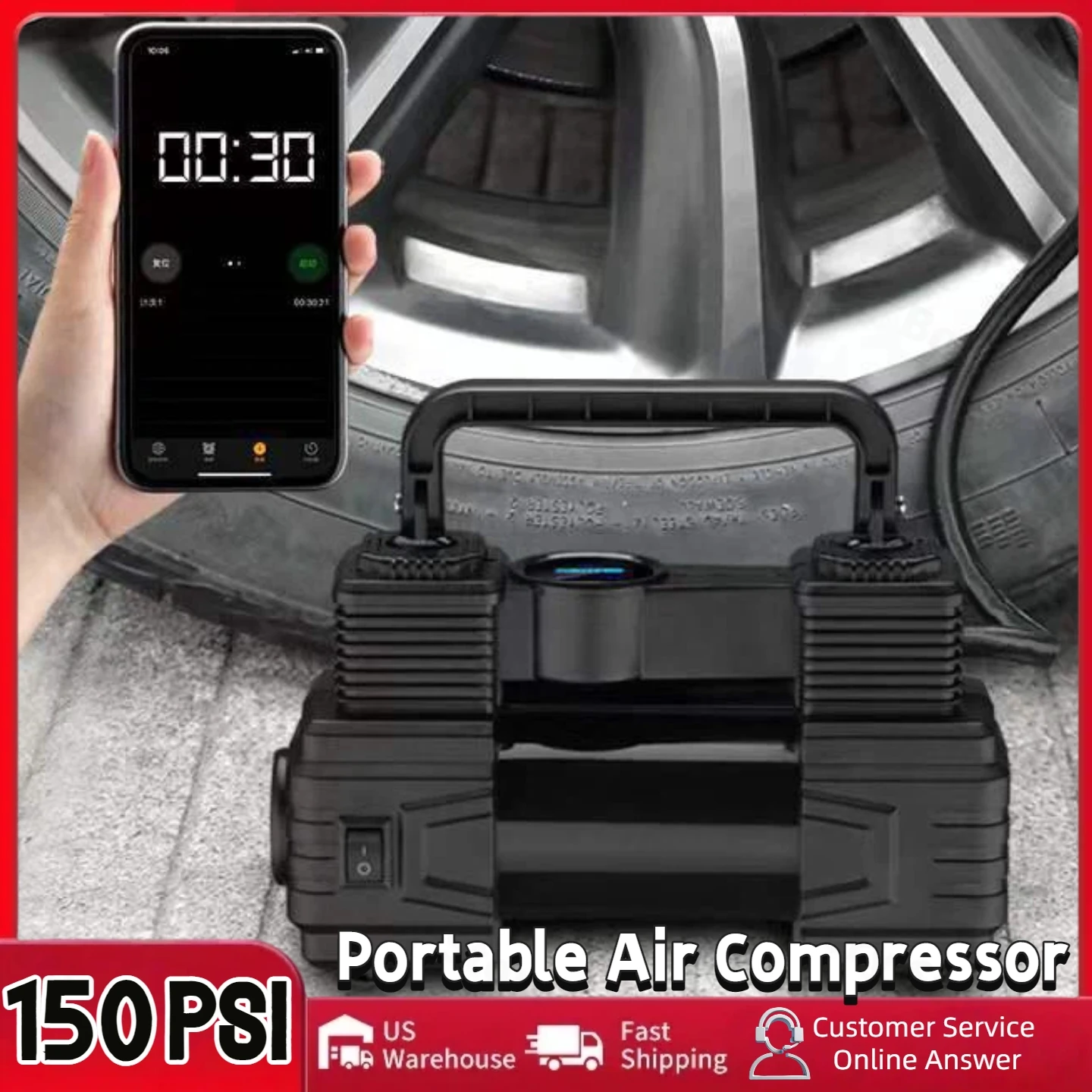 

Мини-воздушный компрессор, 12 В, 150 фунтов на квадратный дюйм, сверхмощный насос для накачивания шин со светодиодной подсветкой, автомобильный электрический воздушный насос, автоматический надувной насос