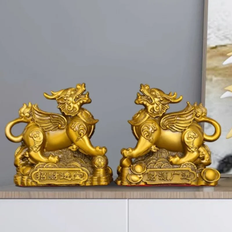 Brass Flying Ornament Single Horn Male And Female Pixiu Store Opening Gift Ingots Money Beast Mascot