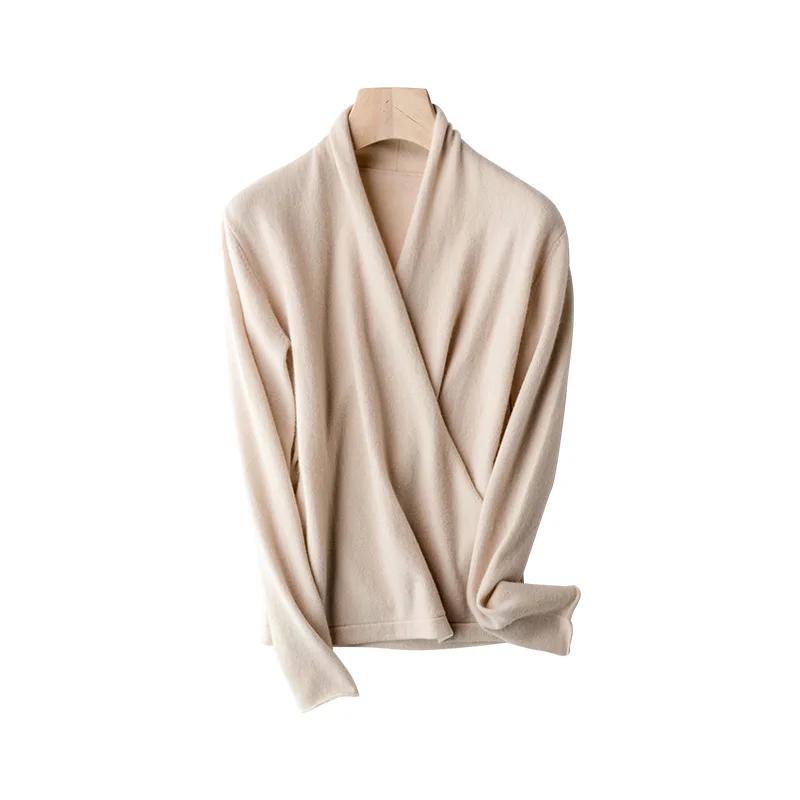 

Женский вязаный свитер из 100% шерсти, осень-зима, теплый и элегантный однотонный модный пуловер с длинными рукавами, джемпер, топ 45-70 кг