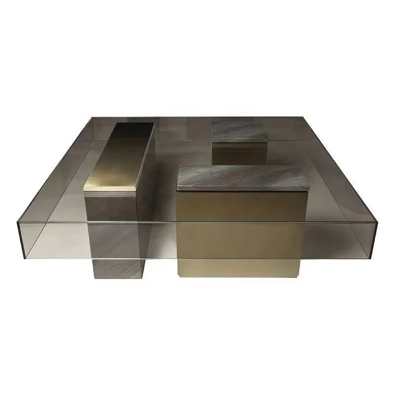 Modern living room natural marble coffee table tempered glass top central coffee table