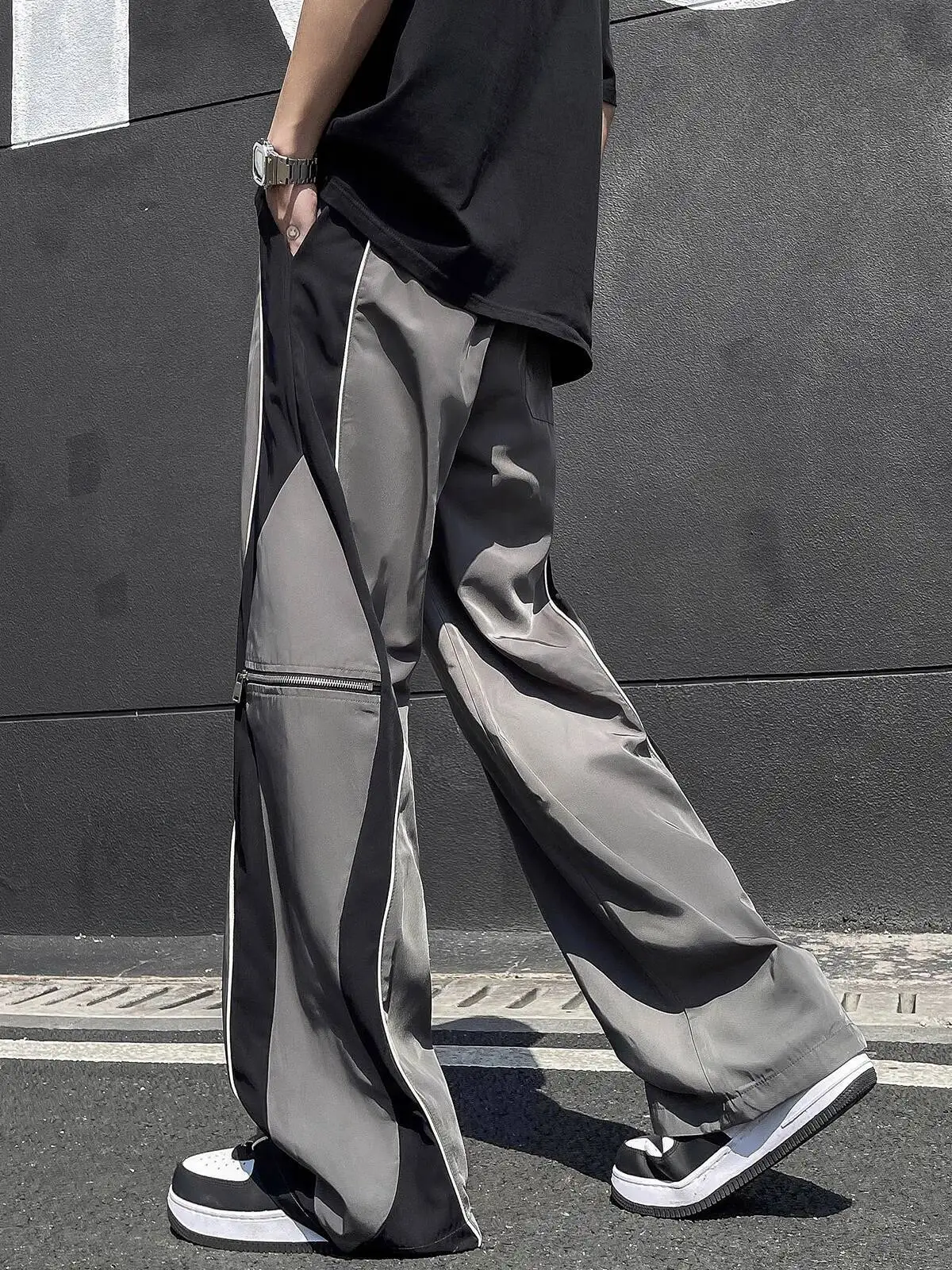 Men's Sports Pants Autumn High Street Cargo Pants Trendy Outdoor Casual Loose Color Block Functional Straight Wide Leg Trousers