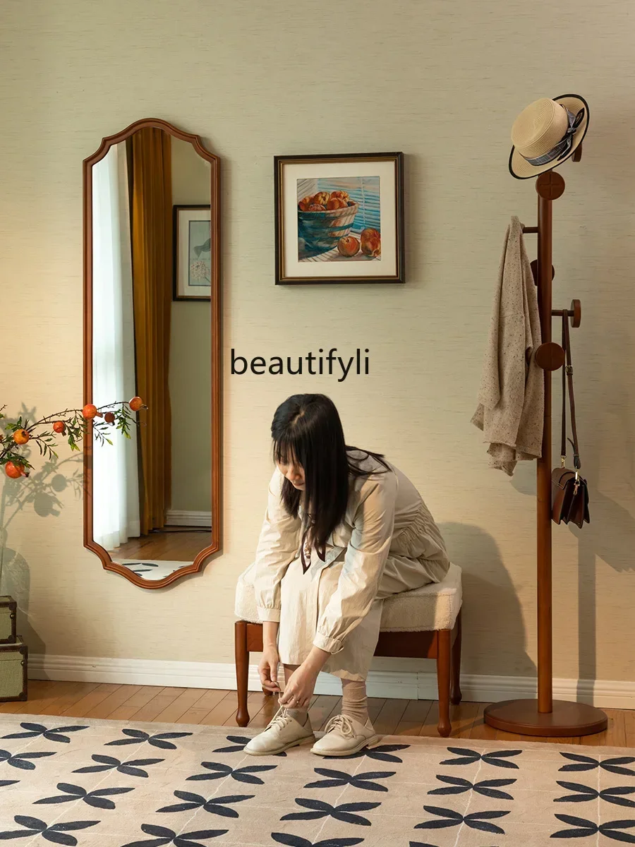 Q181  Retro Solid Wood Household Dressing Mirror French Wall Hanging Full-Length Mirror Cherrywood Explosion-Proof Wall Hanging
