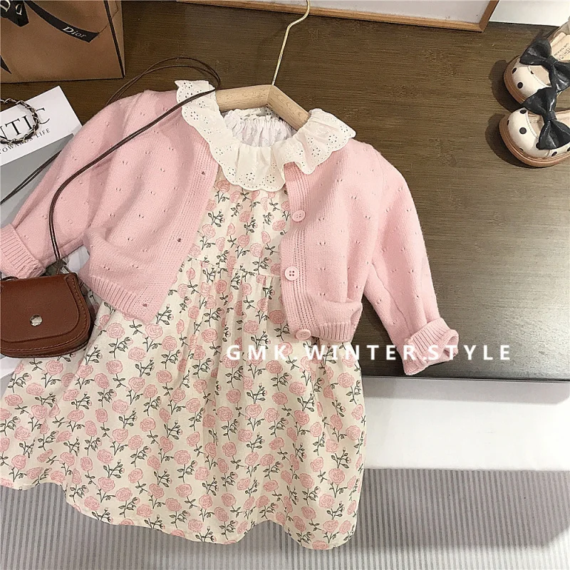 

Girls Floral Dress Set Autumn Spring New Children's Princess Dress Stylish Baby Sweater Coat