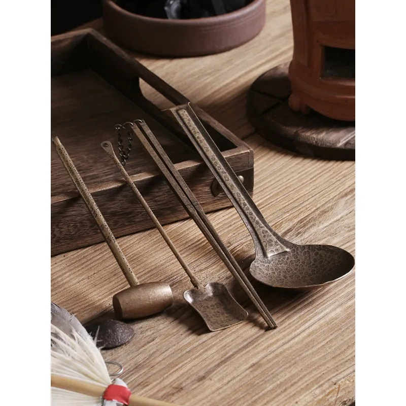 Tea art charcoal stove, pure copper with charcoal chopsticks, charcoal ash shovel, copper tongs, crushed charcoal, copper hammer