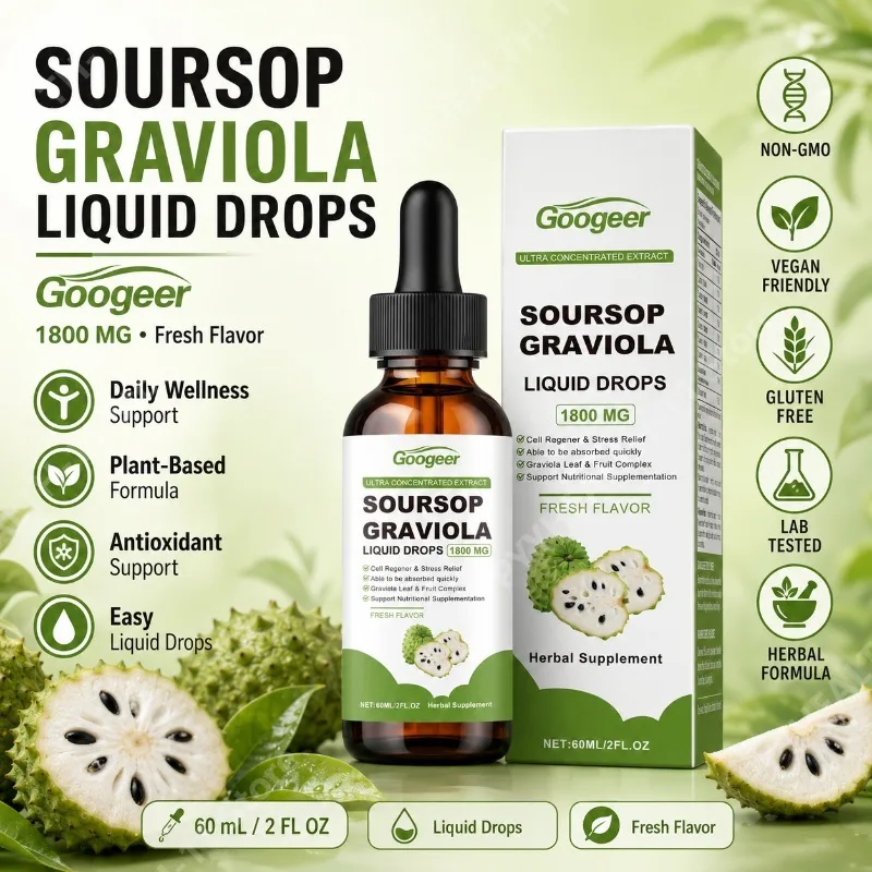 Soursop Graviola Leaf and Fruit Liquid Drops Herbal Blend with Vitamin B1 and Mint Extract for Daily Wellness Support 60mL