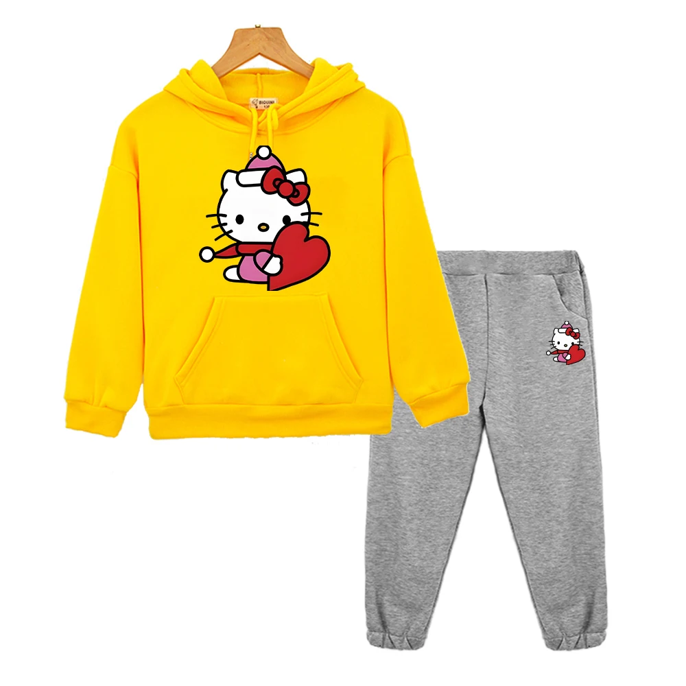 

hello kitty boy girls Hooded Spors Sets Autumn Cartoon pullover+Pant Sanrio anime hoodie Fleece Sweatshirt kids boutique clothes