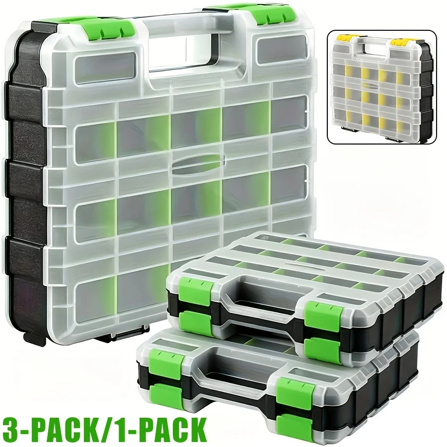 3-Pack/1-Pack Industrial Tool Set - Small Parts Storage Box, 34-Layer Double-Sided Divider Storage Box, Removable Dividers, Suitable for Storing Hardware Parts, Screws, Bolts, Nails, Beads, Jewelry, Etc.A Variety of Colors to Choose from