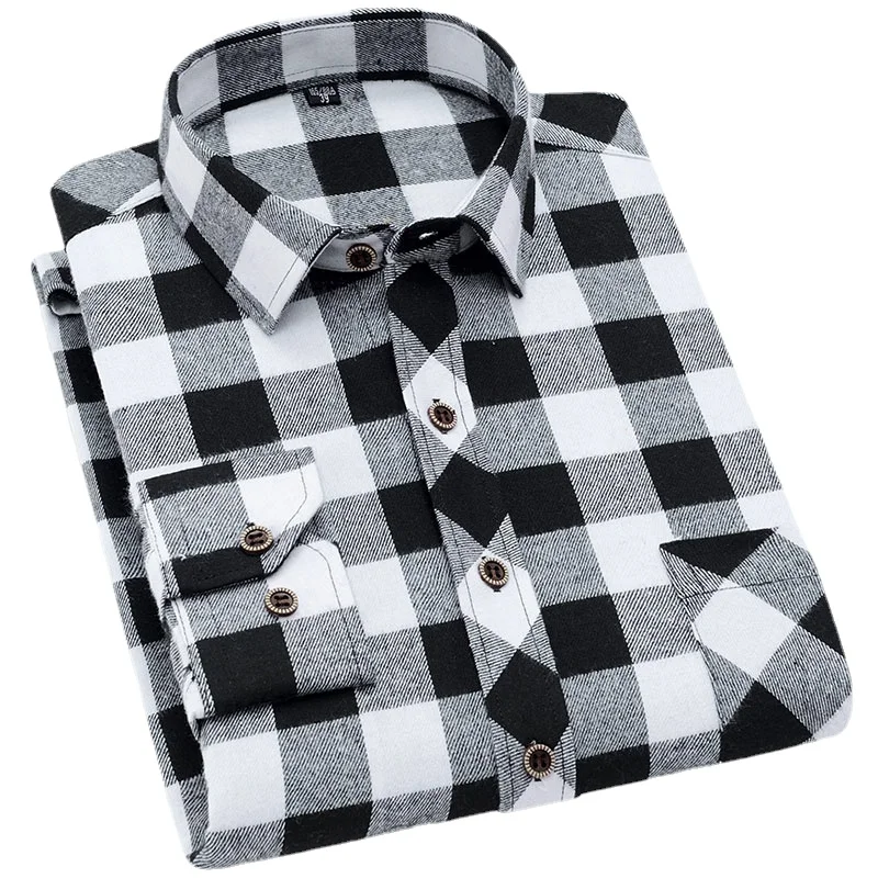 New Long Sleeved Shirts, Autumn Classic Plaid Shirt, with Single Breasted Lapels Male Camisas 17 Color Grid To Choose From