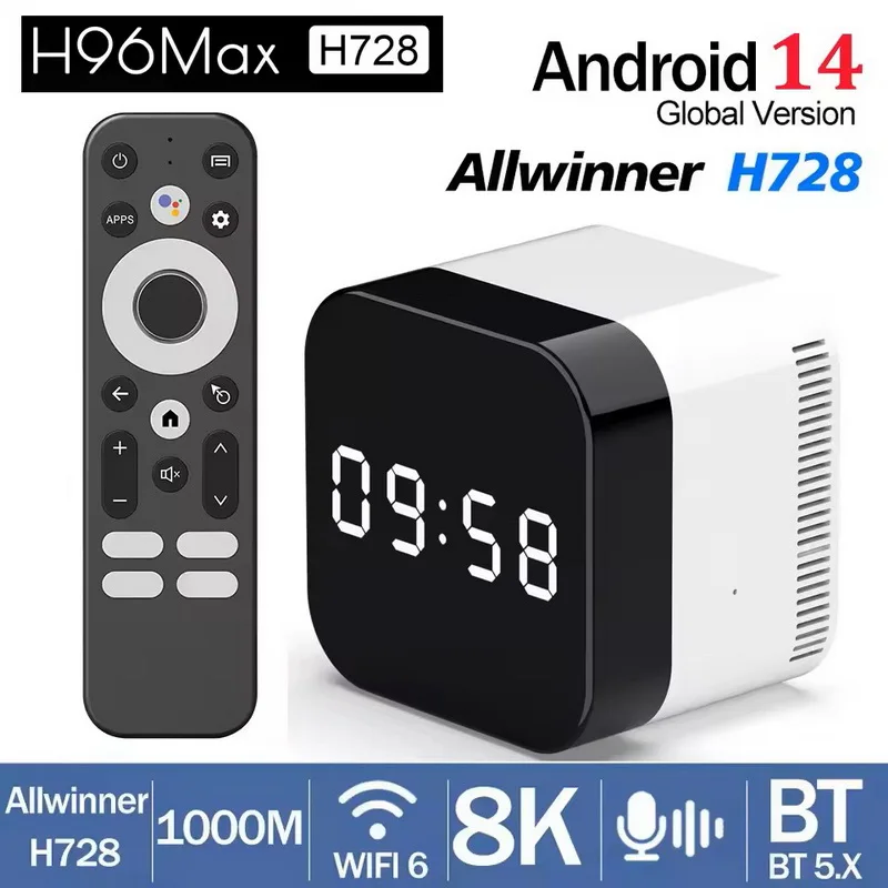 H96 MAX H728 Smart TV BOX Android 14 4G 32G 128G Quad Core Cortex A55 8K 4K HD 1000M Wifi 6 BT5.X Reproductor Multimedia Set Top Box