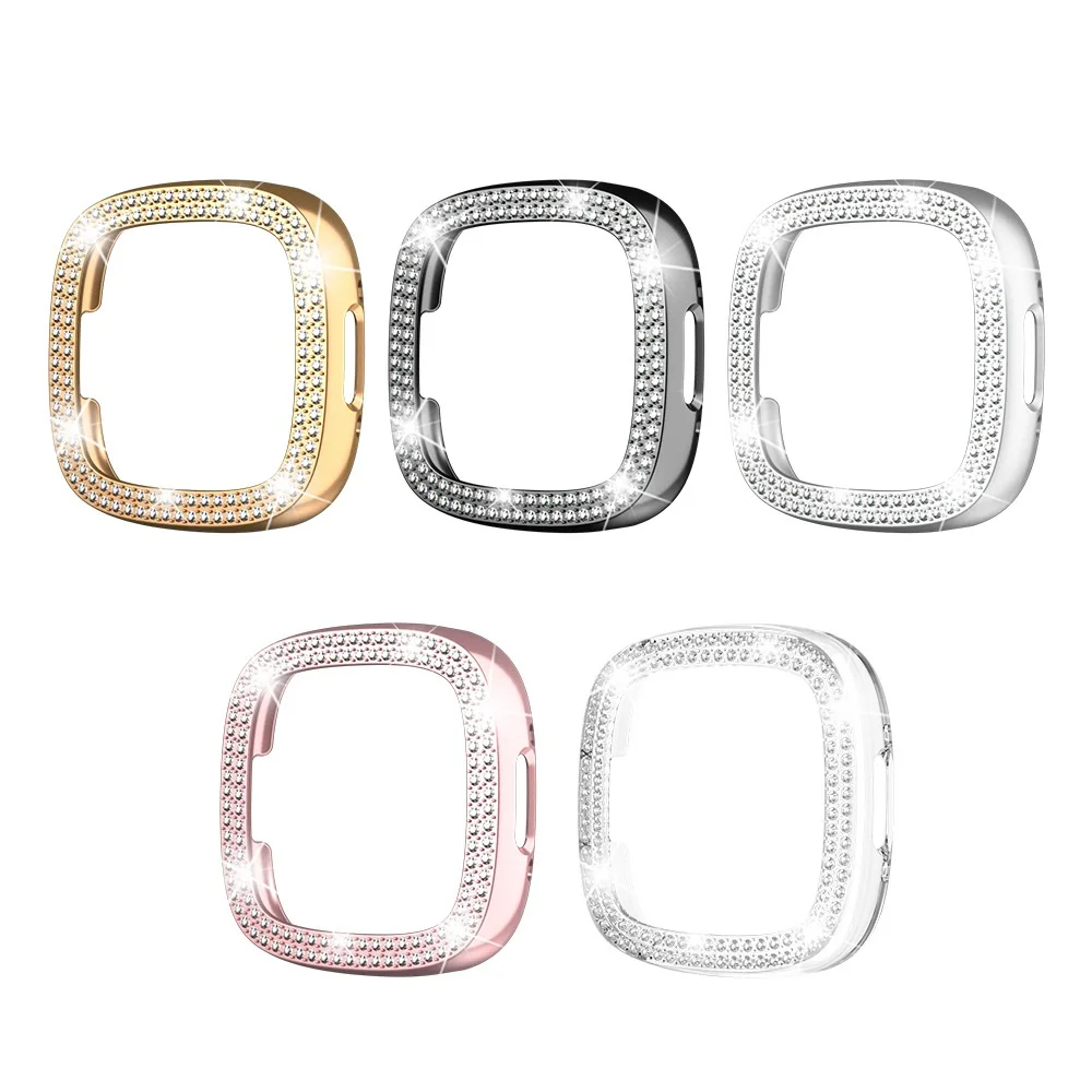 Luxury Women PC Bumper For Fitbit Sense Versa 4 Watch Case Two Rows Diamond Bumper Cover Lightweight Shiny Shell Accessories