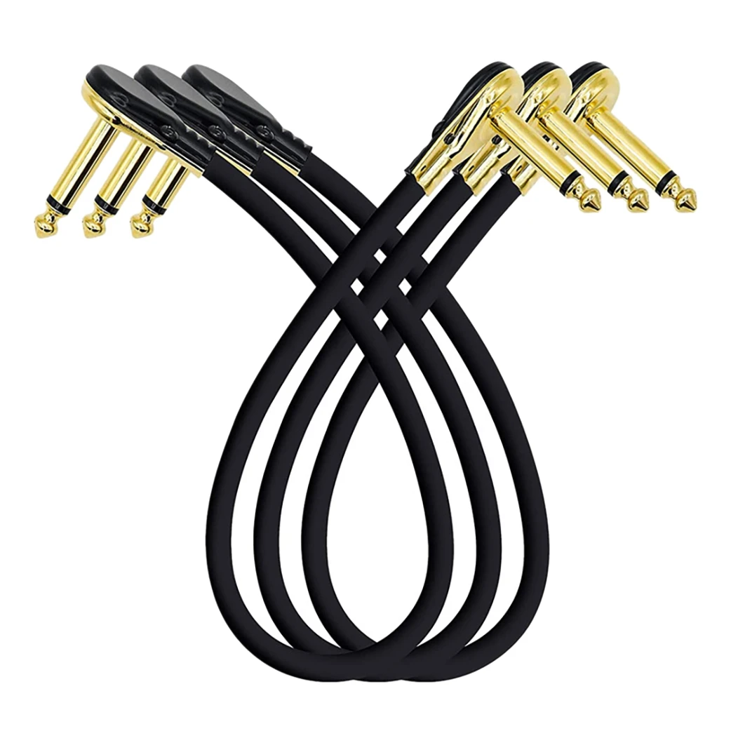 Cable de conexión para guitarra, cables de conexión para Pedal de efectos, ángulo recto de 1/4 pulgadas, diseño de panqueque de perfil bajo para pedales de efectos, paquete de 3