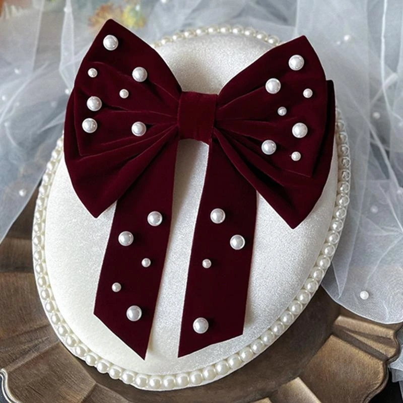 

Elegant Bowknot Hairpin Pearl Decor Hair Clip Headdress Preppy 15UB