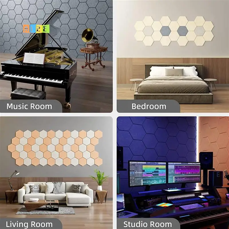 A12E-12 шт. самоклеящиеся звукоизоляционные пенопластовые акустические панели 12X10X0,4 дюйма, шестиугольные, Drak Grey