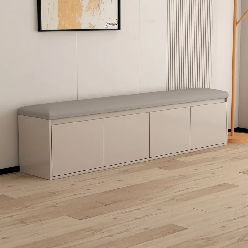 Solid Wood Home Entryway Shoe Changing Bench with Integrated Shoe Cabinet and Long Bench PP Material for Sitting Wearing