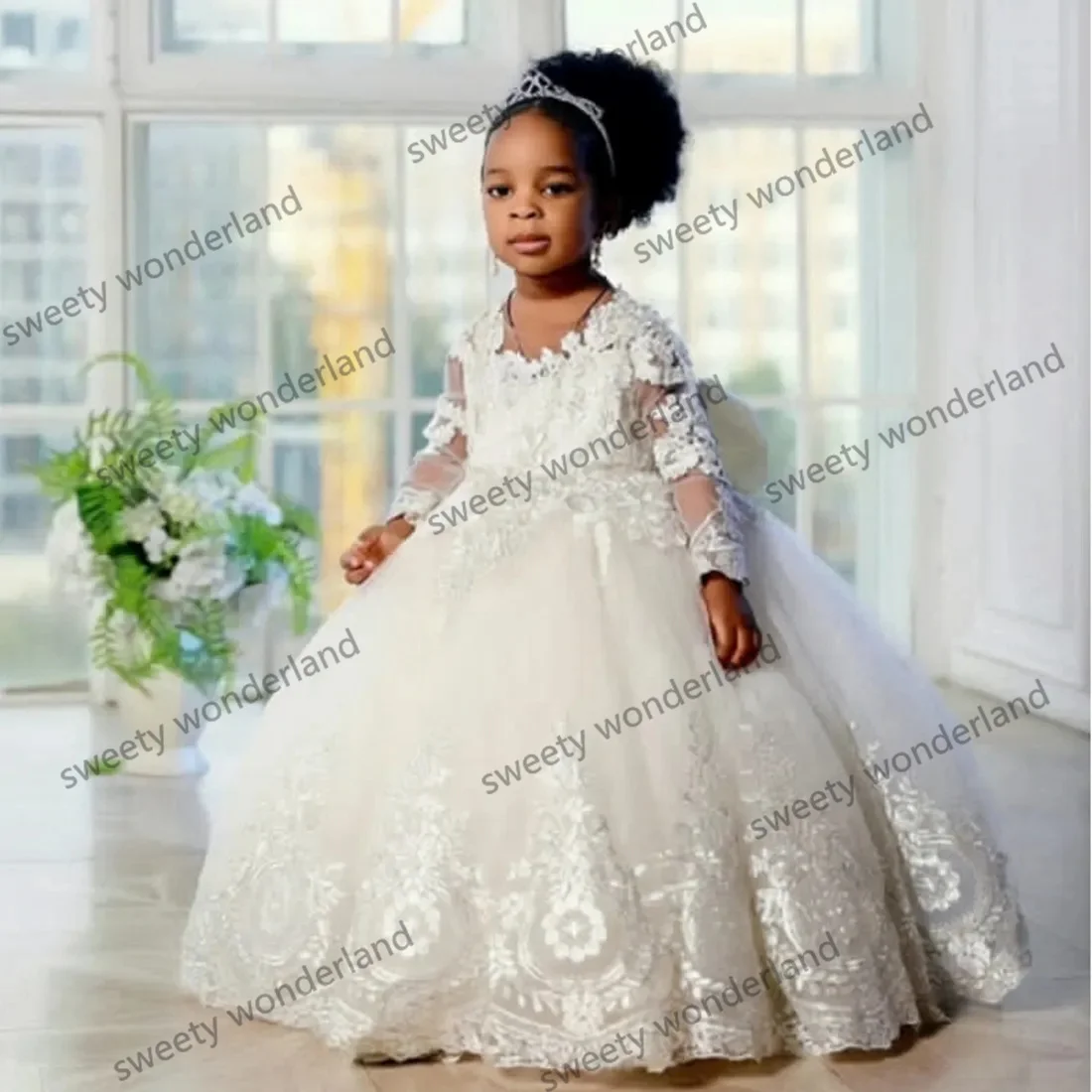 Abiti da ragazza di fiori per matrimoni abito da ballo bambini abbigliamento formale Appliques di pizzo Tutu vestito da compleanno ragazze spettacolo Vestido De Novia