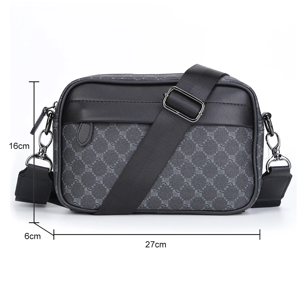 Casual Business Purse Handbag Classic Pattern Men Shoulder Crossbody Bag Wide Strap Small Square for Travel Work Male Sling Bags