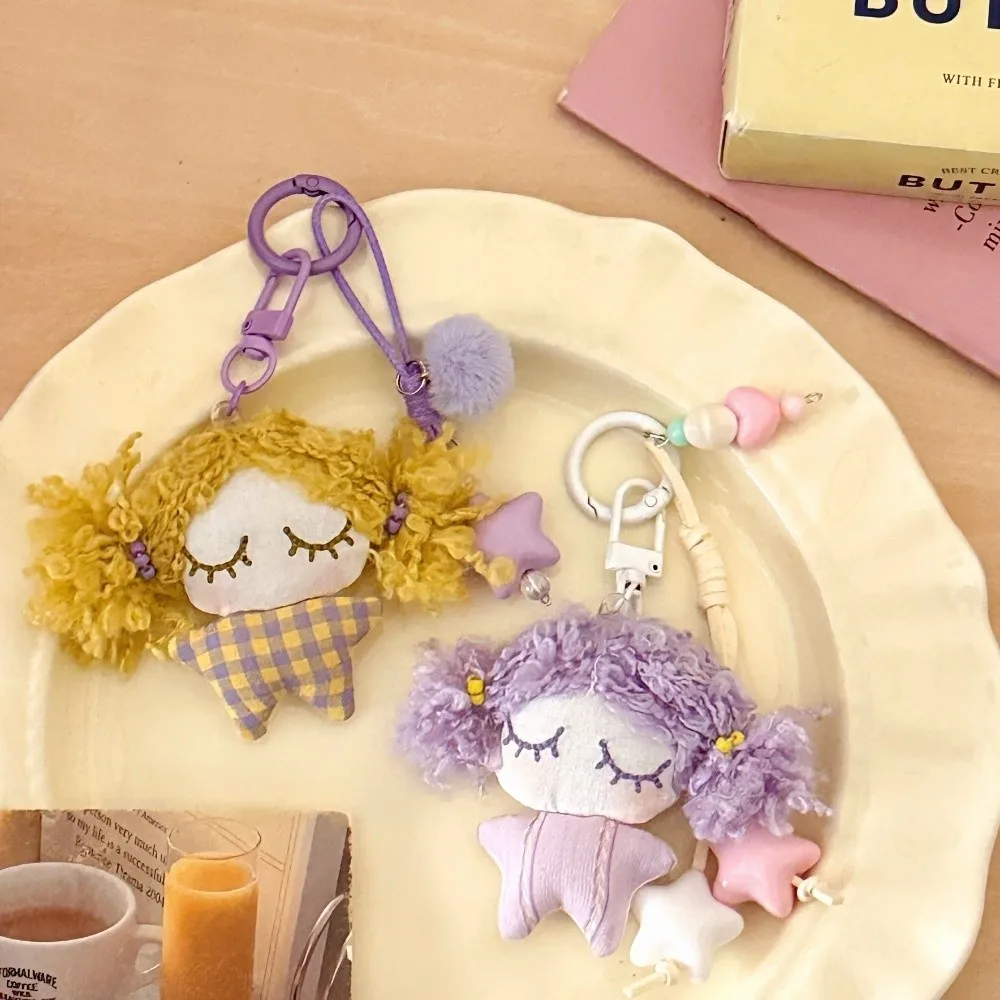 Lovely Star Little Girl Keychain Ball Cartoon Bag Pendant Hanging Soft Car Key Ring Small Gifts