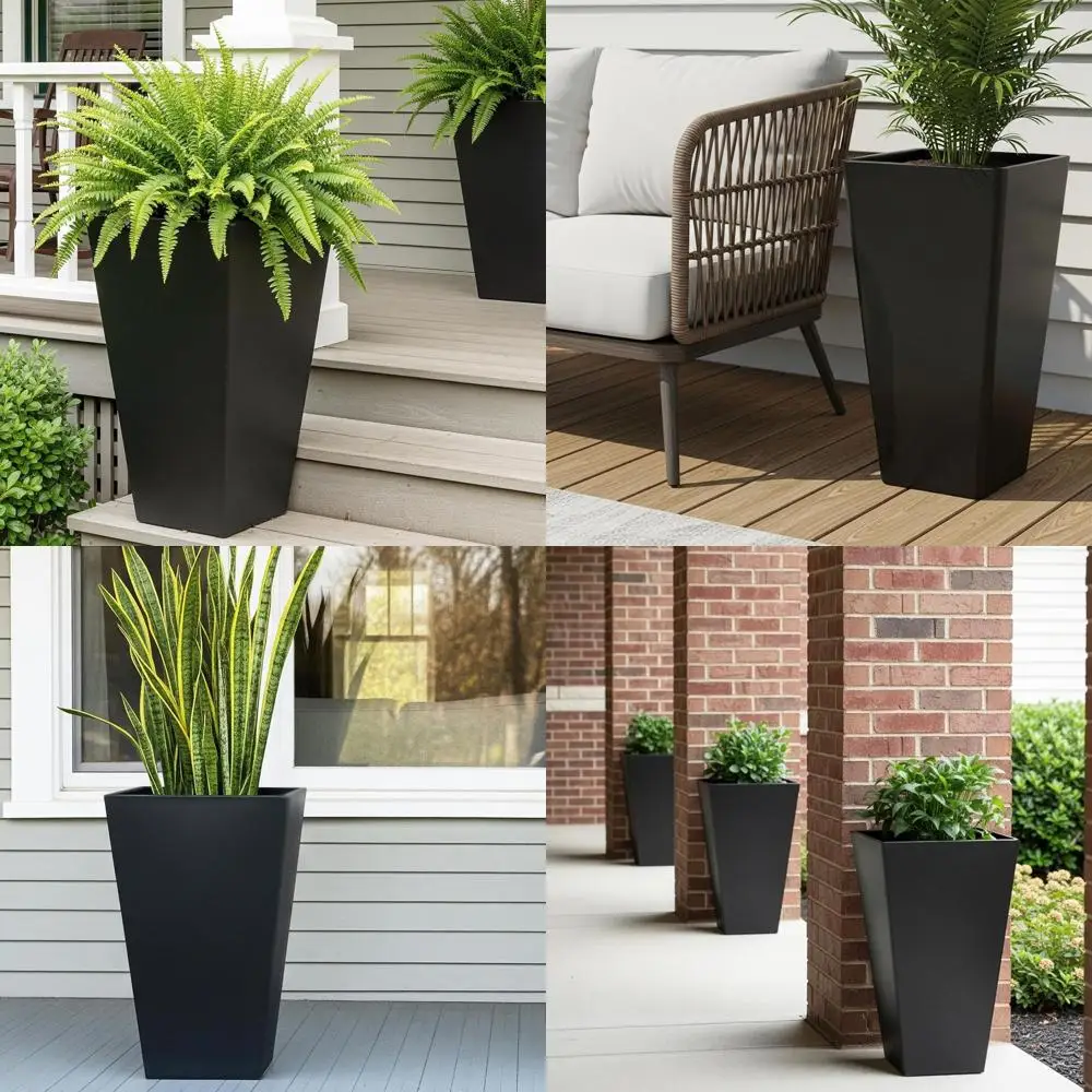 

Set of 2 - 20 Tall Black Tapered Planters with Drainage for Indoor and Outdoor Use - Perfect for Porch, Patio, Balcony