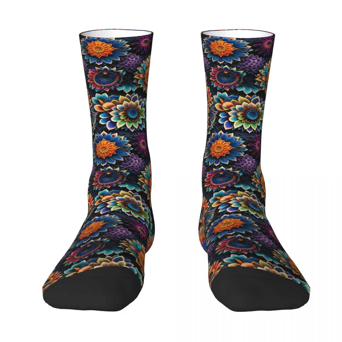 Vibrant Mandala Flower Seamless Design Socks Harajuku Super Soft Stockings All Season Long Socks for Man Woman Birthday Present