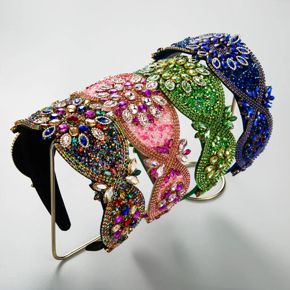 

Exquisite Full Rhinestone Headband Hollow Wave Edge Hair Hoop Multi Color Gem Jeweled Tiara Bridal Wedding Accessories