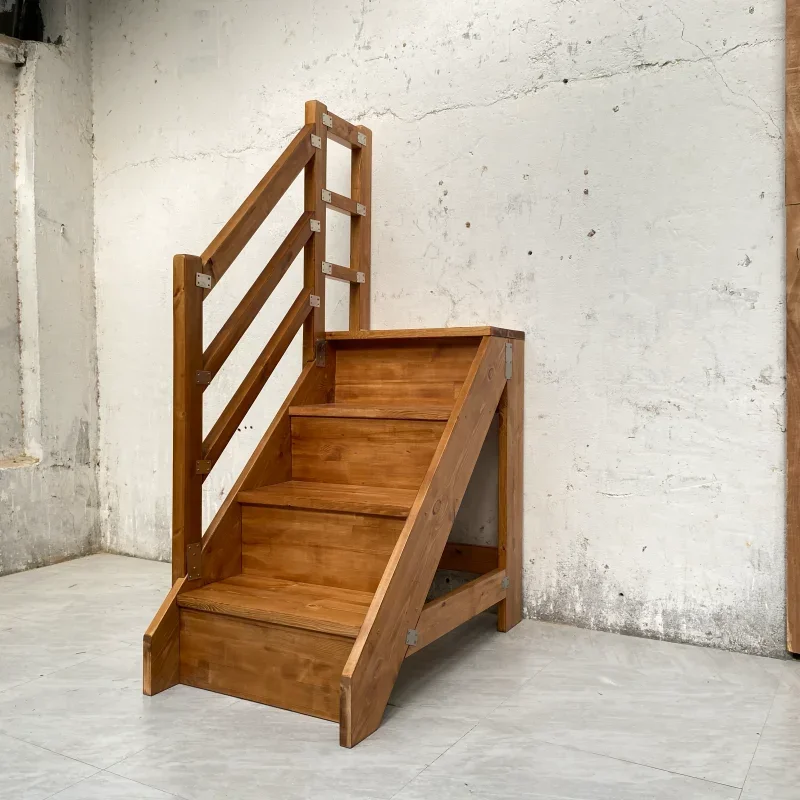 Duplex loft wooden ladder platform stairs straight ladder household integral wooden stairs stage ladder loft floor with handrail