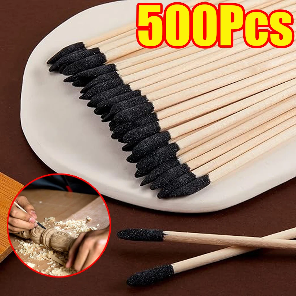 1-500Pcs Sanding Sticks Detailing Polishing Sanding Sticks Tools Nail Grinding Wooden Stick for Tight Spaces Plastic Models Wood