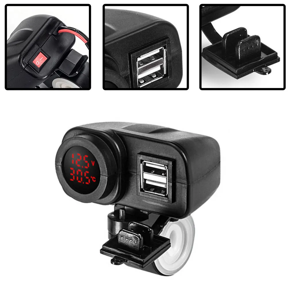 

Сменная часть зарядного устройства с аксессуарами для цифрового вольтметра, двойной USB светодиодный дисплей, металлический термометр из полипропилена для мотоцикла