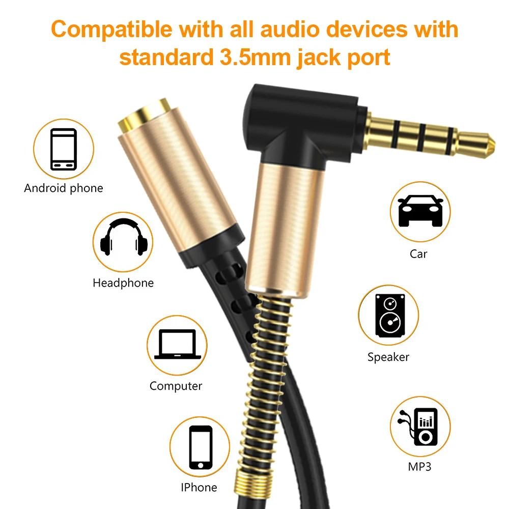 ZOGUO HIFI 3.5mm Jack AUX Cable with Microphone Stereo Audio Male to Female 90 Degree Extension Cable for Speaker Car Xiaomi