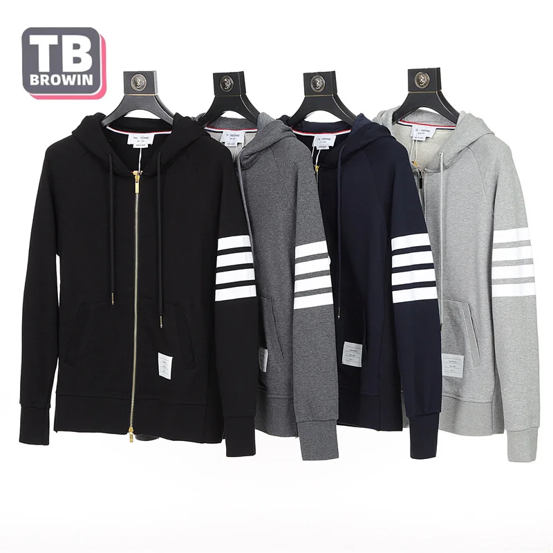 TB BROWIN men's hoodie trend sports leisure four-bar striped cotton sweater zipper with cardigan tide brand couple jacket