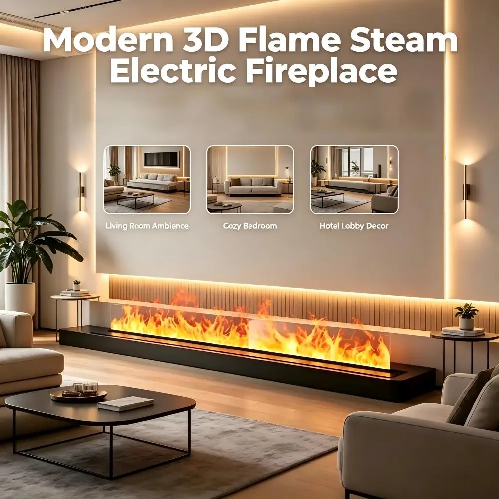 Caminetto elettrico con fiamma e vapore simulati in 3D, funzionamento silenzioso, atomizzazione a nebbia d'acqua, con telecomando, ideale per la decorazione di interni e come riscaldatore elettrico.