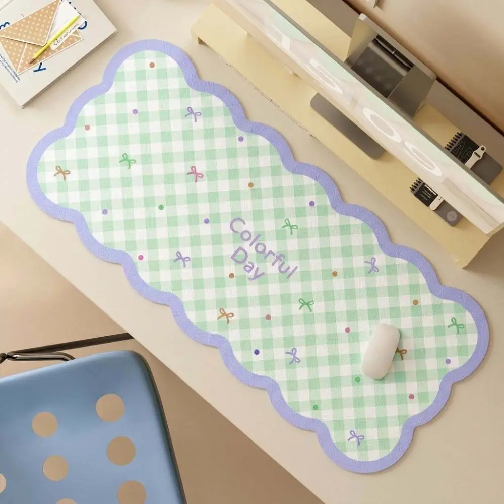 Durable Non Slip Extra Large Mouse Pad PU Plaid Pattern Computer Desk Mat Cute Sweet Desk Pad Protector for Computer Desk
