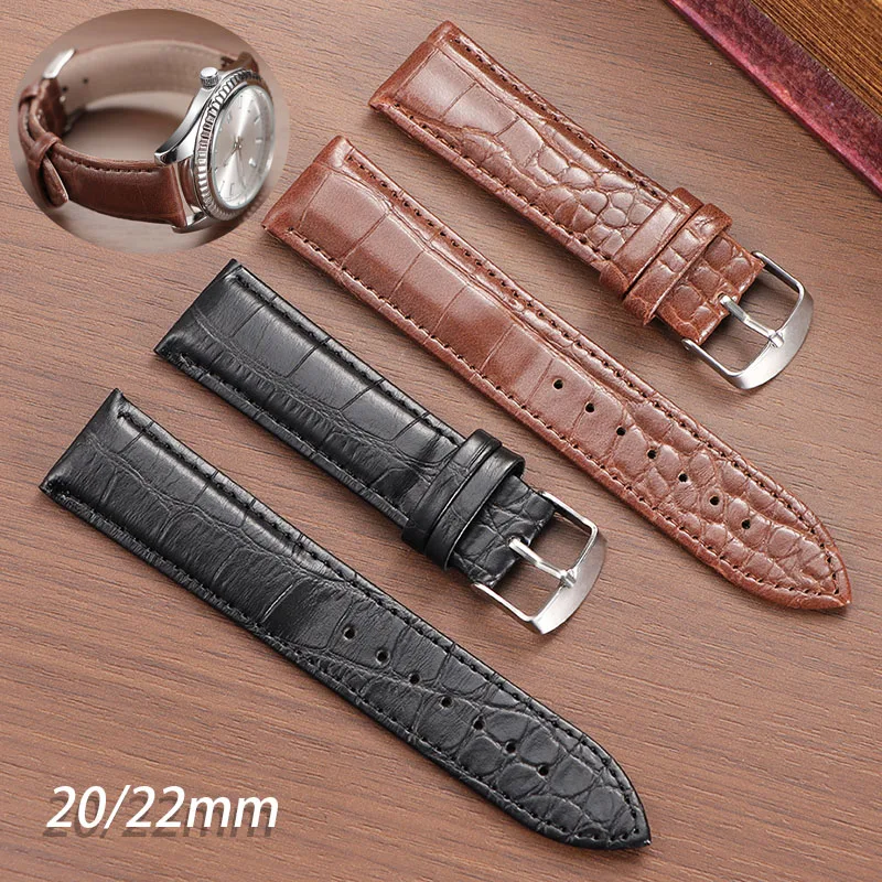 20mm 22mm Soft Leather Strap for Seiko Cowhide Watch Band Alligator Pattern Bracelet Sport Waterproof Replacement Wristband