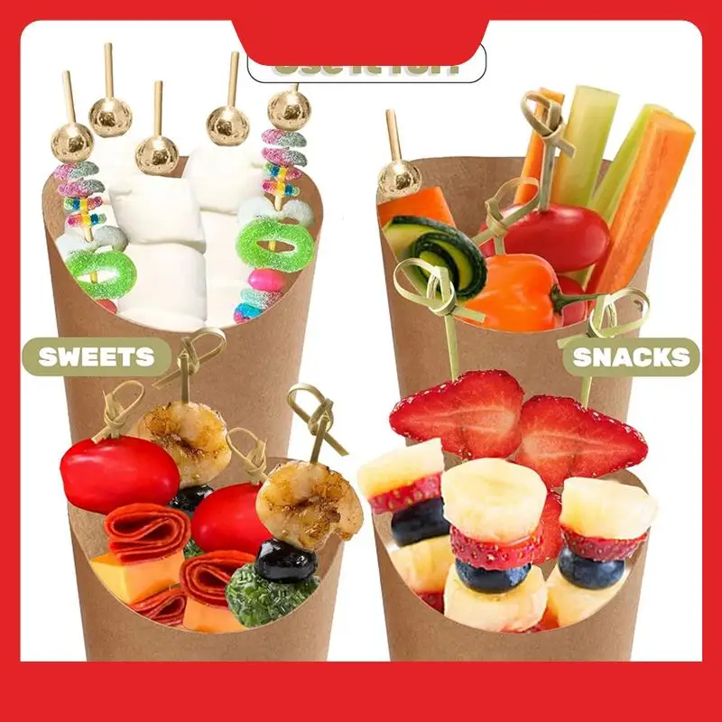 50PCS 14Oz Kraft Charcuterie Cups With 2 Types Of Sticks (200 Total) And Wide Enlarged Top Cutout For Better Display