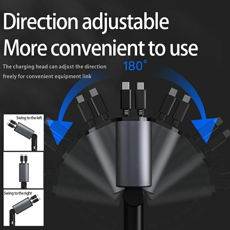 120W 4 in 1 Retractable Car charger USB C for iPhone Xiaomi Huawei Samsung Fast charging cable Cigarette Lighter Adapter