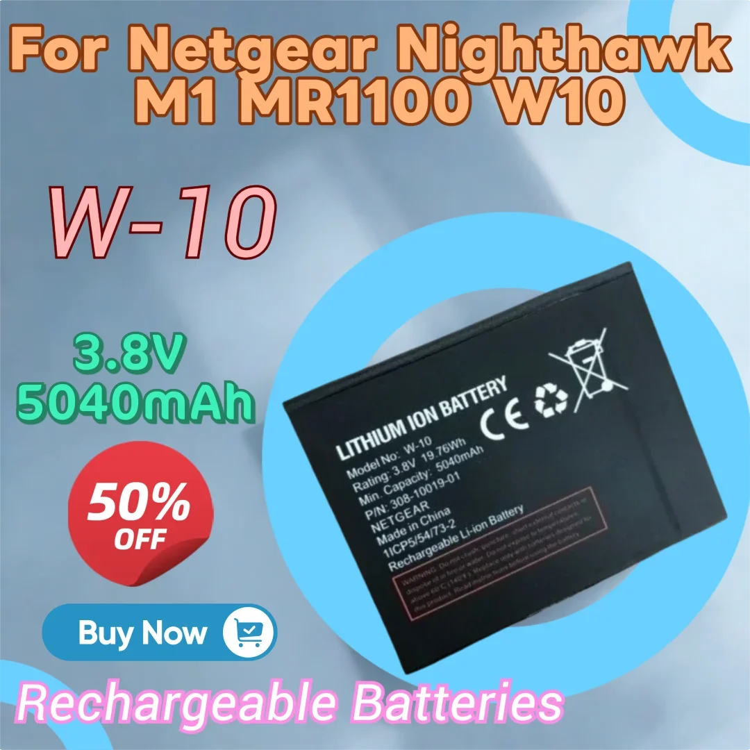 

New High Capacity 3.8V 5040mAh Rechargeable Lithium-lon Battery W-10 Replacement Battery for Netgear Nighthawk M1 MR1100 W10