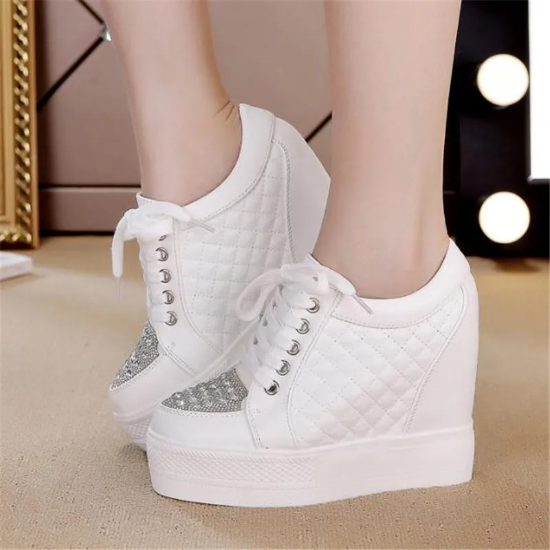 white platform shoes Hidden Heel Women Casual Platform diamon Shoes Woman Sneakers Shoes Women Height Increasing Wedges Shoes