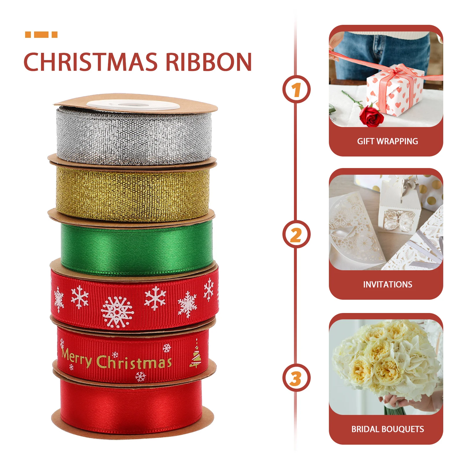 

6 Rolls Christmas Decoration Ribbon Present Wrapping Craft DIY Wired Decorations Ribbons Holiday Time Polyester Bow Making
