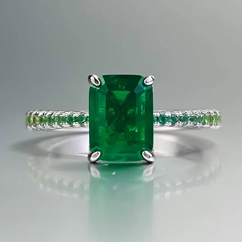 S925 Silver New Product Instagram Style Daily Simple and Versatile 6 * 8 Emerald Ring Women's gift Jewelry