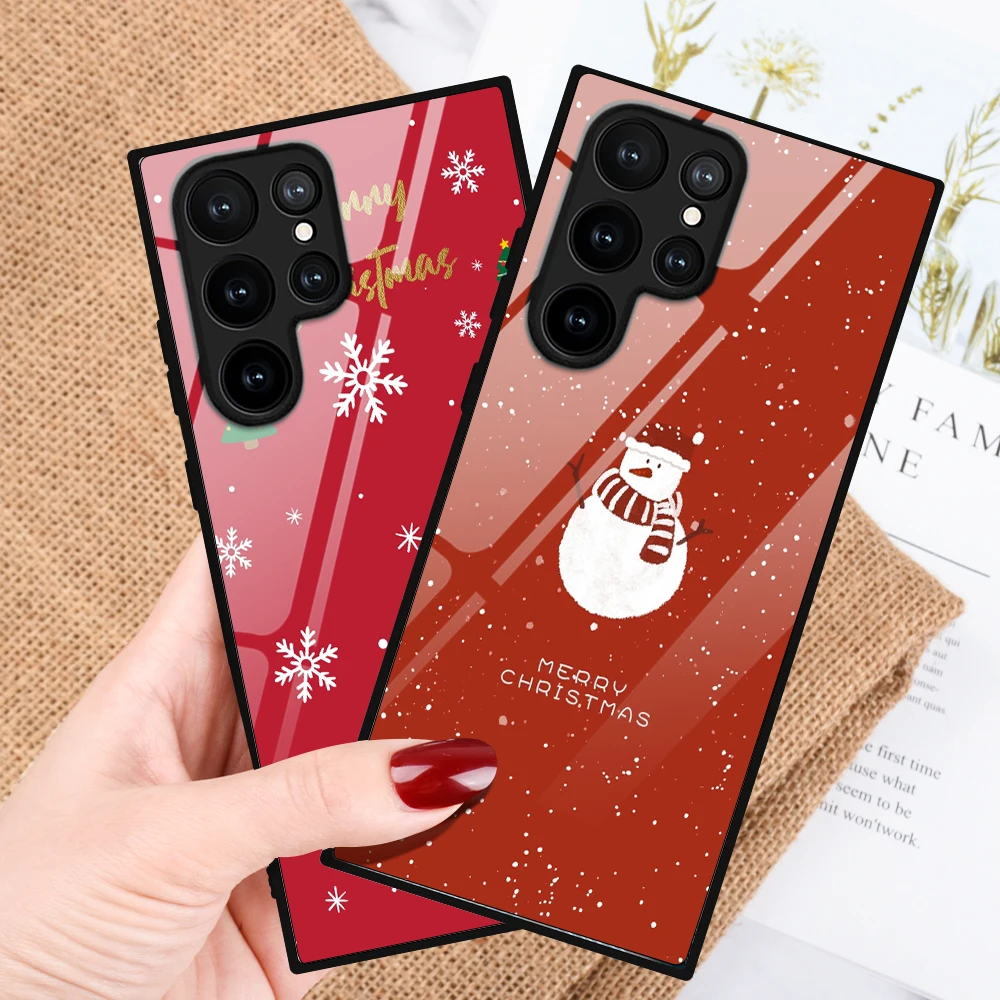 

Christmas Phone Case for SAMSUNG Galaxy S21 S23 S22 S20 S21 Ultra FE 5G S10 Plus S10e Note 10 20 Cute Snowman Glass Fundas