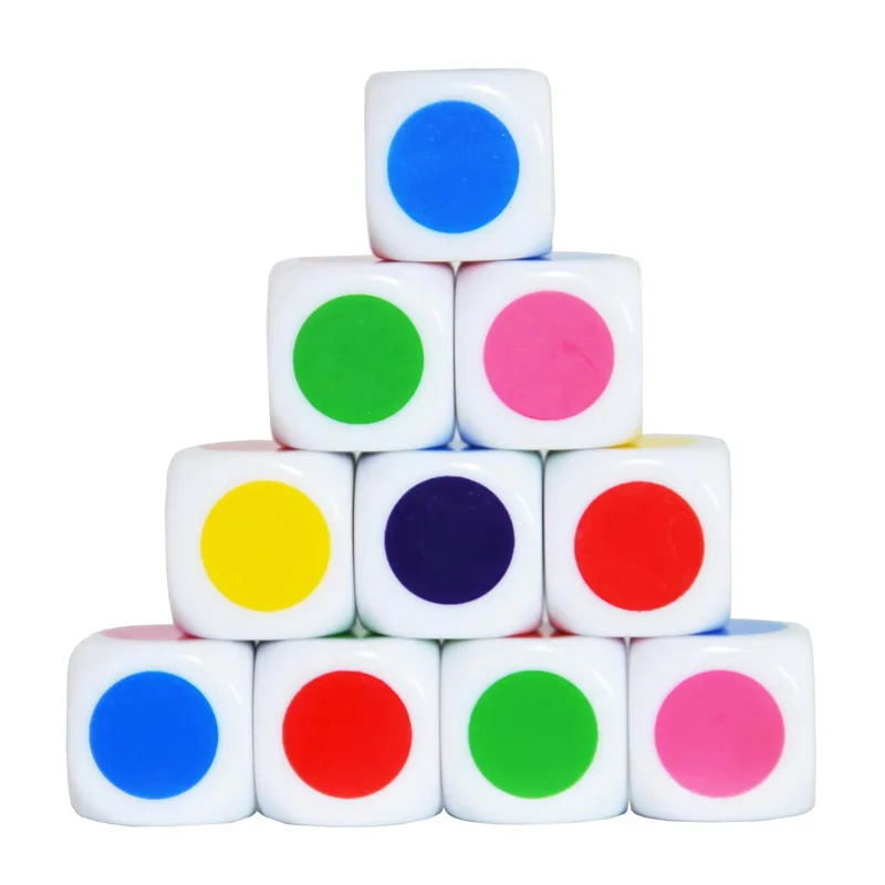 10PCS 16MM Dice with Colored Dots Classroom Prizes Teaching Supplies Math Educational Toys for Kids Boys Girls