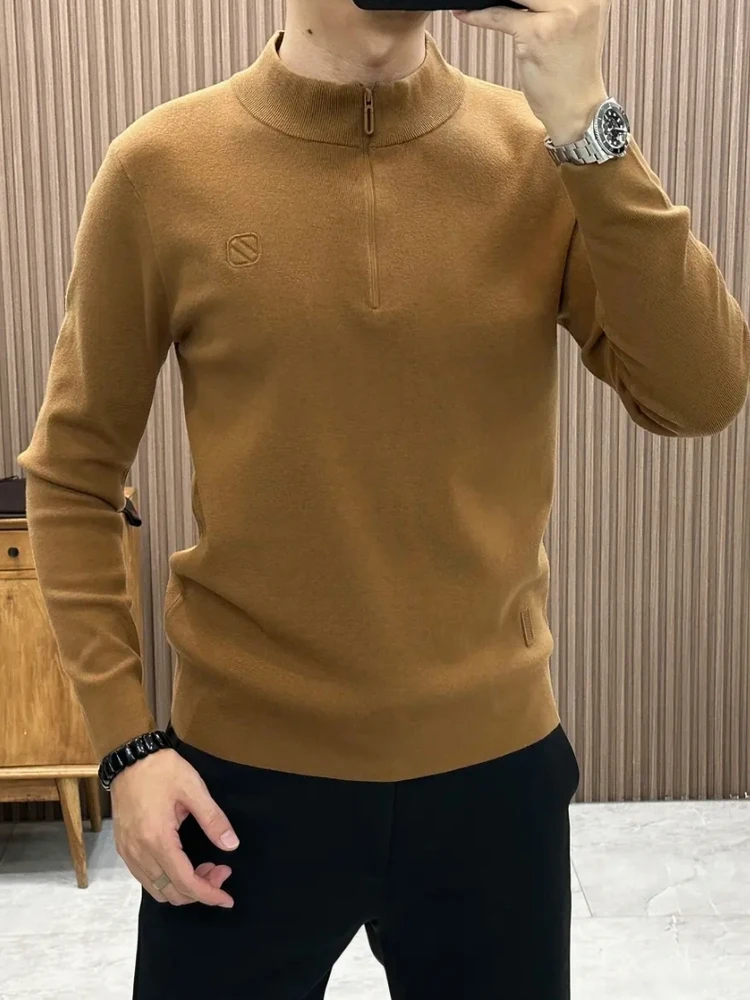 

Мужской вязаный свитер на молнии с воротником-стойкой, зимний, модный, повседневный, универсальный, новинка, комфортный, средней мягкости, с длинными рукавами