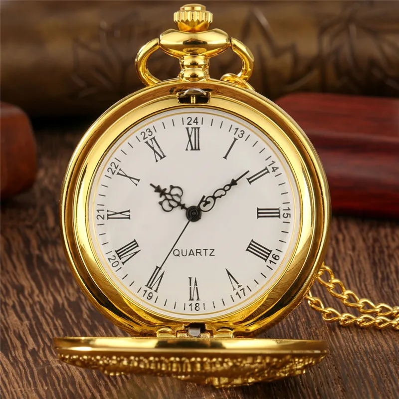 Reloj de bolsillo con diseño de dragón chino para hombres y mujeres, reloj de bolsillo con cadena de collar, número romano, movimiento de cuarzo Retro, ahuecado, Steampunk