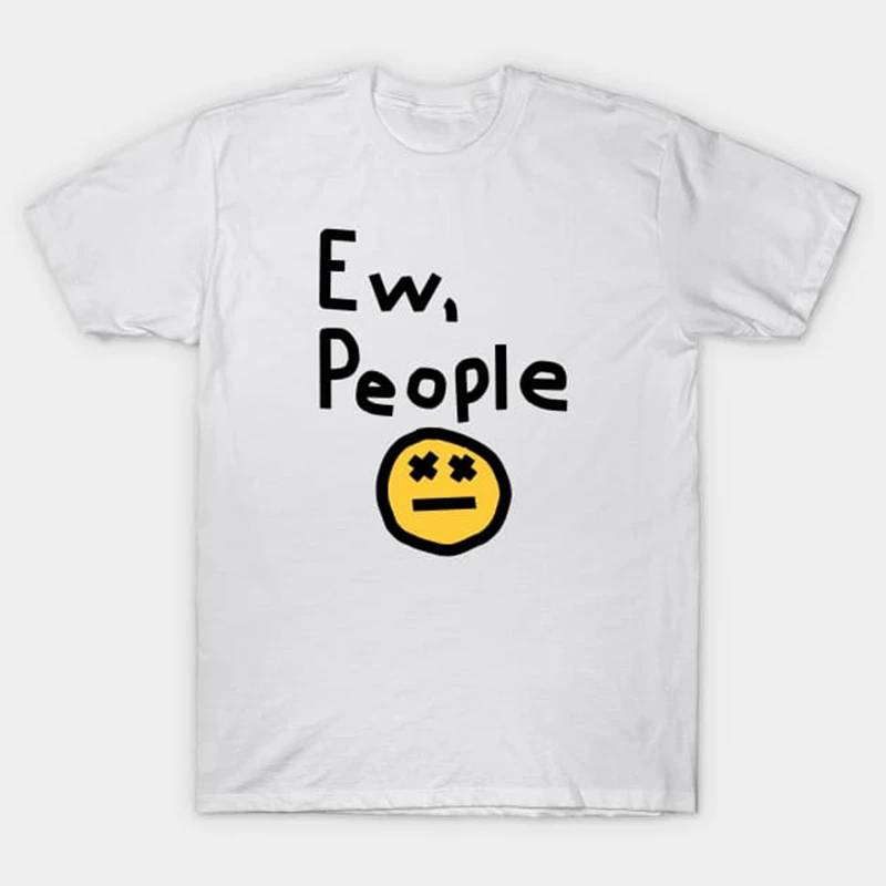 EW,People Funny T-Shirt Men Women wear a sad face Printed Tee Clothing Loose Oversized Cotton Short Sleeve Casual Fashion Tshirt