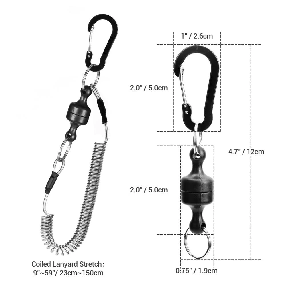 Strong Magnetic Release Clip Net Rack with Fishing Tools Coiled Lanyard 1.5m Fishing Coil Lanyard Hook Buckle for Fly Fishing