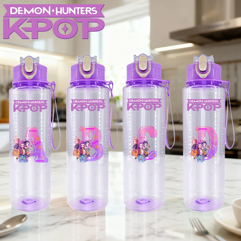 

Kpop Demon Hunters Large Capacity Sports Water Bottle Children STRAW CUP Student Adult Drinking Cup Kids Birthday Gifts