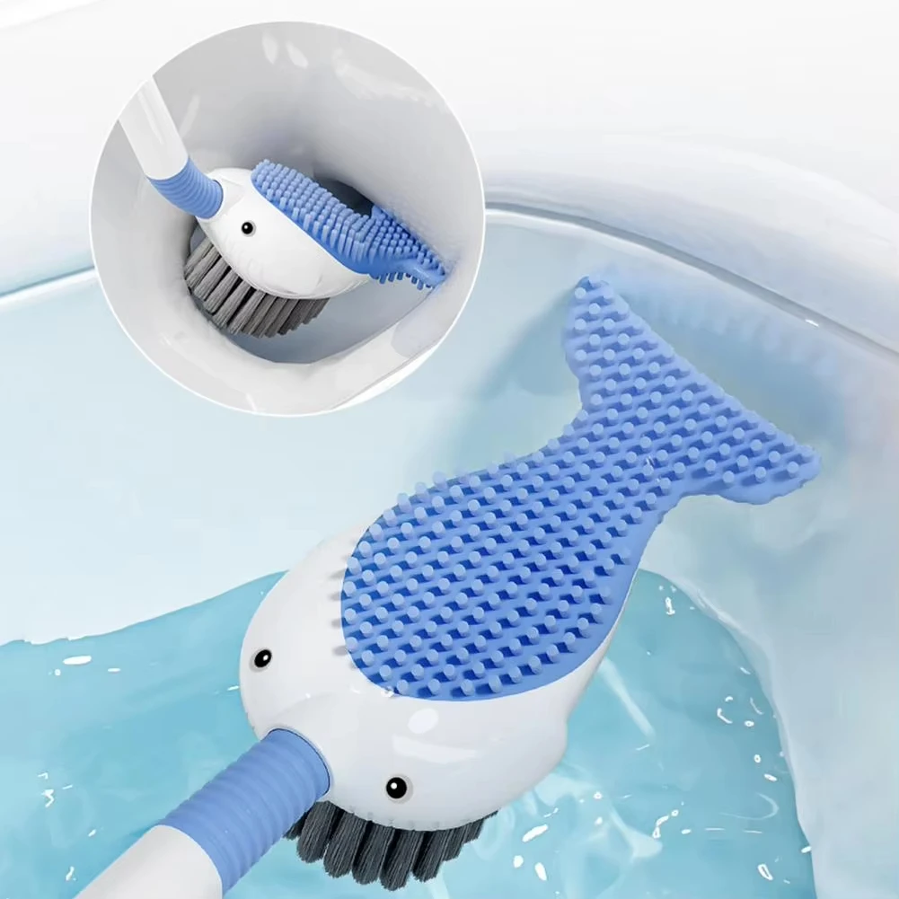 Squirt Whale Toilet Brush 360-Degree Cleaning Brush with Silicone Head Hanging Hole Design Wall-mounted Toilet Brush