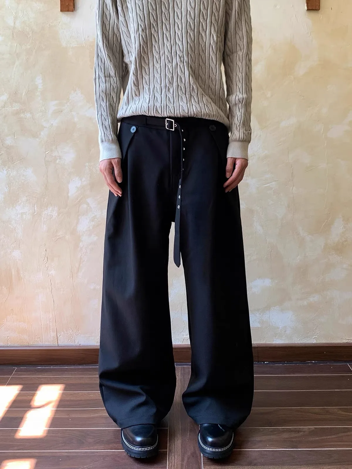 

Повседневные свободные мужские брюки в американском стиле ретро с поясом на талии, прямая драпировка, удобная летняя одежда из полиэфирного волокна