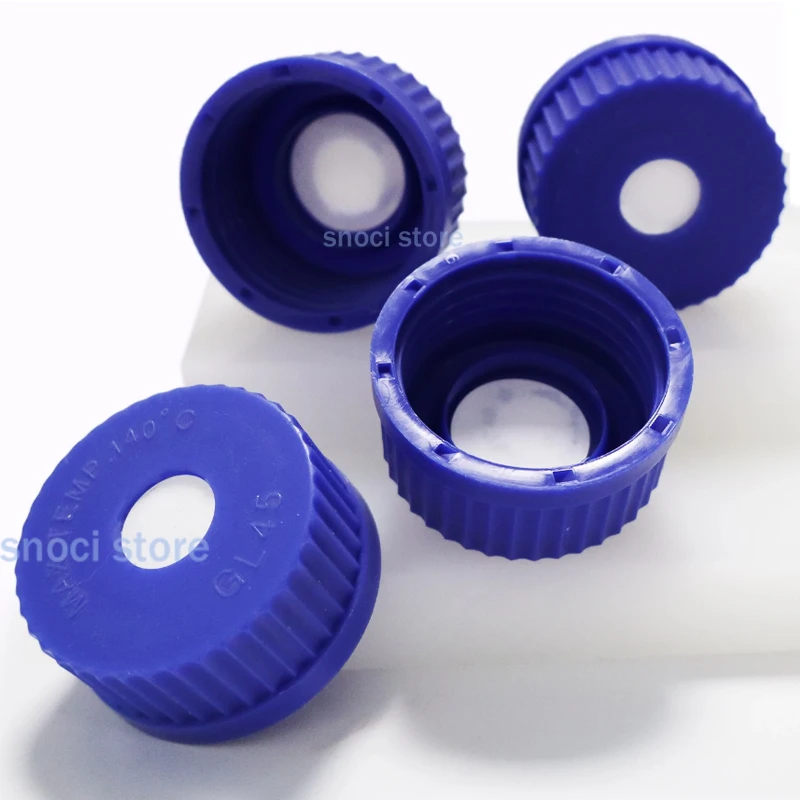 GL45 Screw Cap with 16mm Diameter PTFE membrane for gas filtration ,Blue Liquid Media Cap with Sealing Ring for Lab Media Bottle